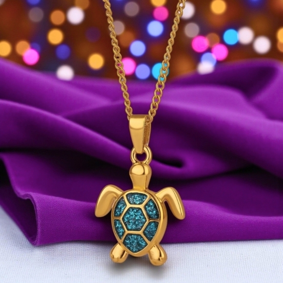 🆕️ Boho Chic Turtle Pendant Necklace 18K Gold Plated Stainless Steel Blue - Picture 6 of 11